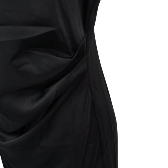 Lulus Hollywood Woman Black Satin Midi Dress Size M Spaghetti Strap Drape Ruched - Picture 8 of 13